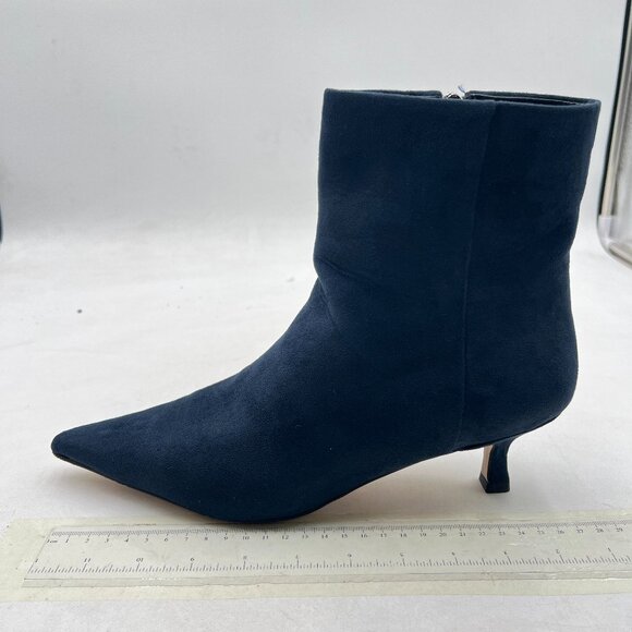Navy Low Kitten Heel Ankle Boots Pointed Closed Toe Side Zipper Prom Party Booti - Picture 1 of 7